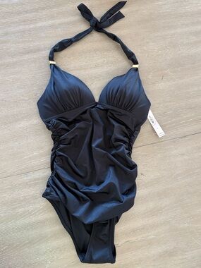 Victoria’s Secret One Piece Swimsuit Small Black Halter NWT